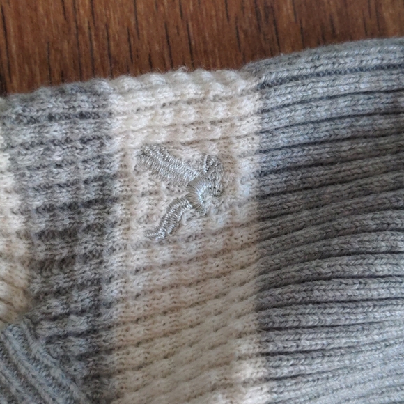 American Eagle Grey Stripe Thermal Sweater Long Cardigan AE Tunic Vintage Preppy - Picture 9 of 10